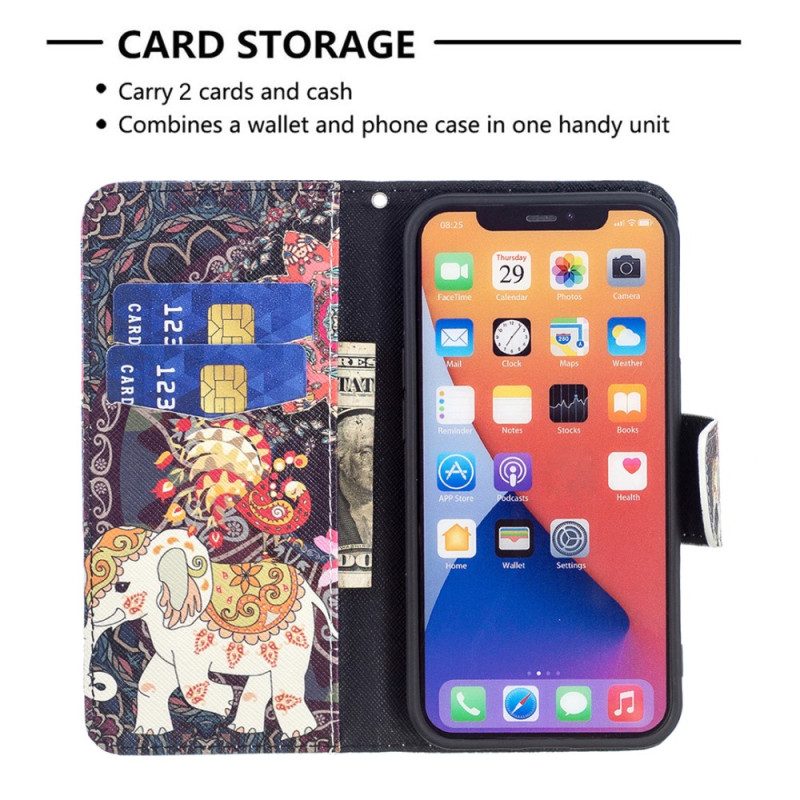 Custodia in pelle iPhone 15 Elefante Tribale