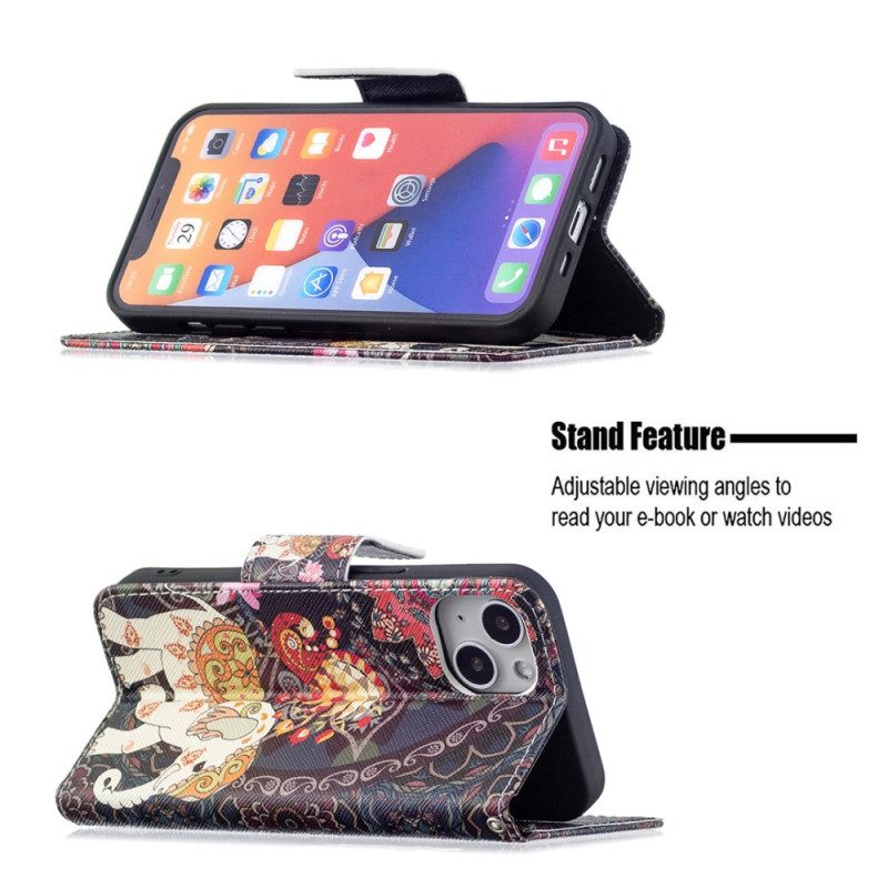 Custodia in pelle iPhone 15 Elefante Tribale