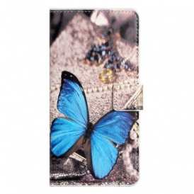 Custodia in pelle iPhone 15 Farfalla Blu