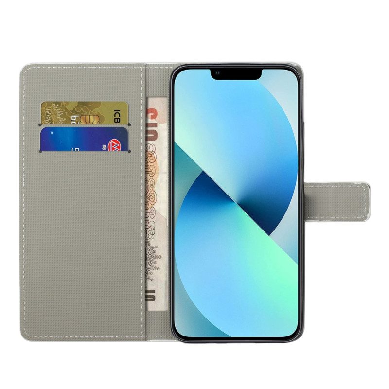 Custodia in pelle iPhone 15 Farfalla Blu