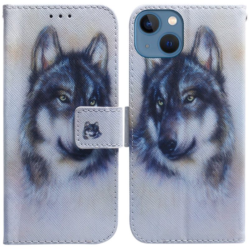 Custodia in pelle iPhone 15 Lupo Acquerello