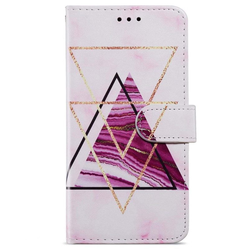 Custodia in pelle iPhone 15 Marmo Geometrico Con Cinturino