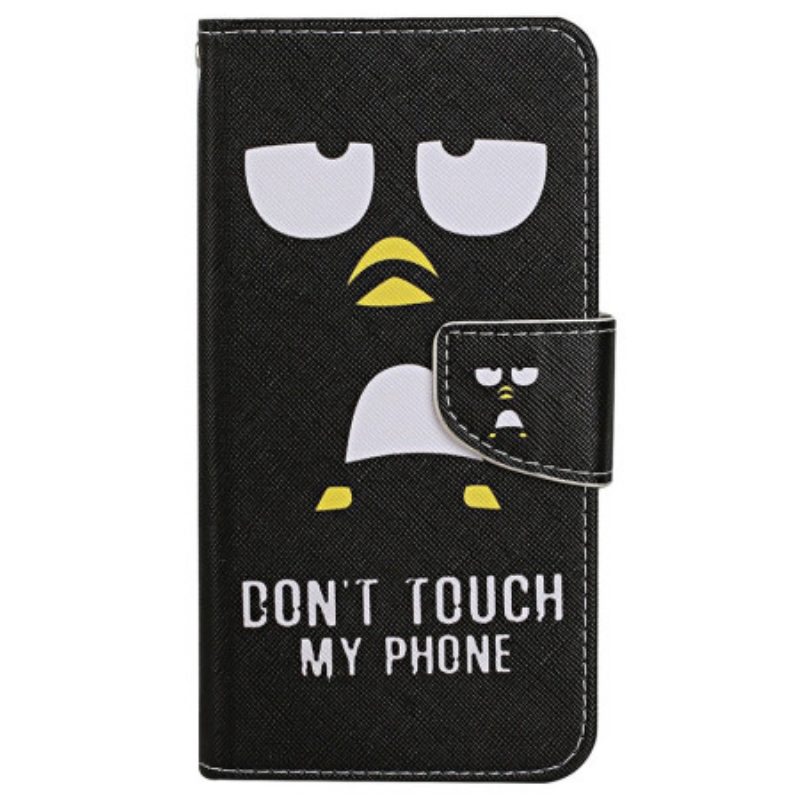 Custodia in pelle iPhone 15 Pinguino. Non Toccare Il Cordino Del Mio Telefono