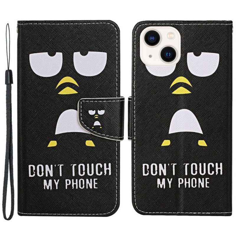 Custodia in pelle iPhone 15 Pinguino. Non Toccare Il Cordino Del Mio Telefono