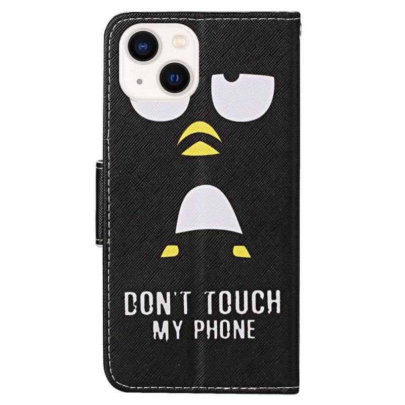 Custodia in pelle iPhone 15 Pinguino. Non Toccare Il Cordino Del Mio Telefono