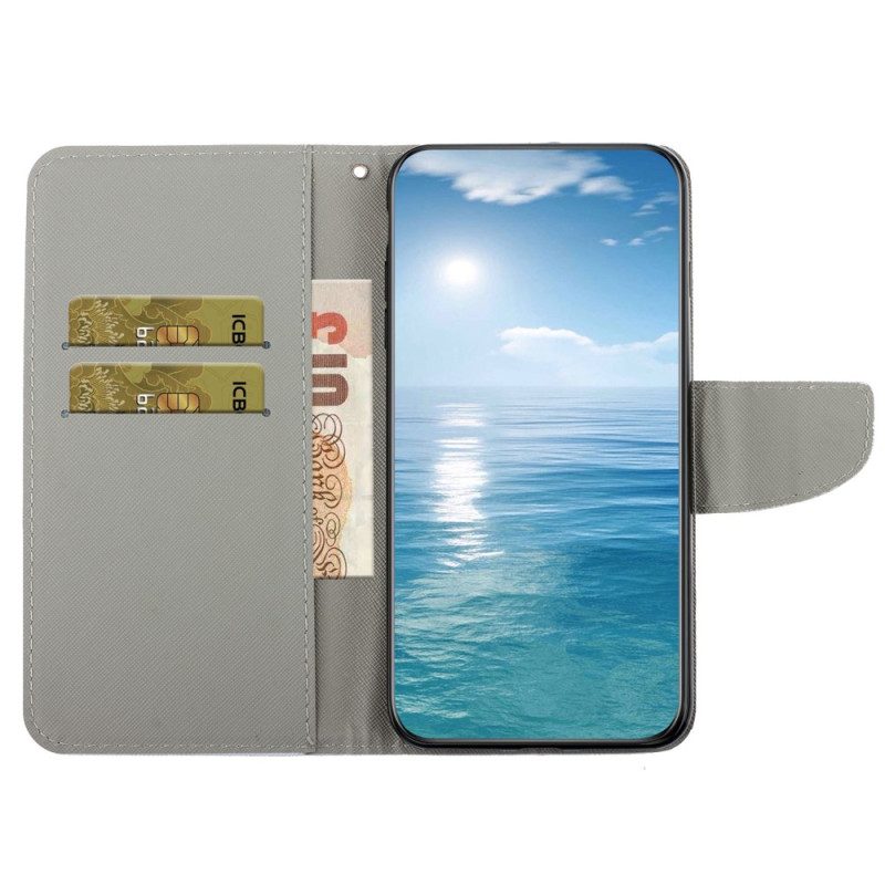 Custodia in pelle iPhone 15 Variazione Floreale Con Cinturino