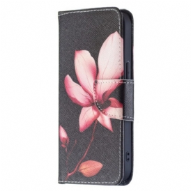 Folio Cover iPhone 15 Fiore Rosa Su Sfondo Nero