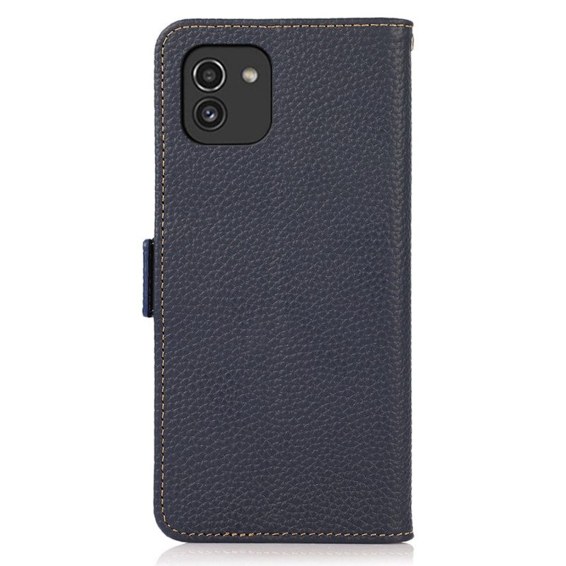 Custodia in pelle Samsung Galaxy A03 Pelle Litchi Khazneh Rfid