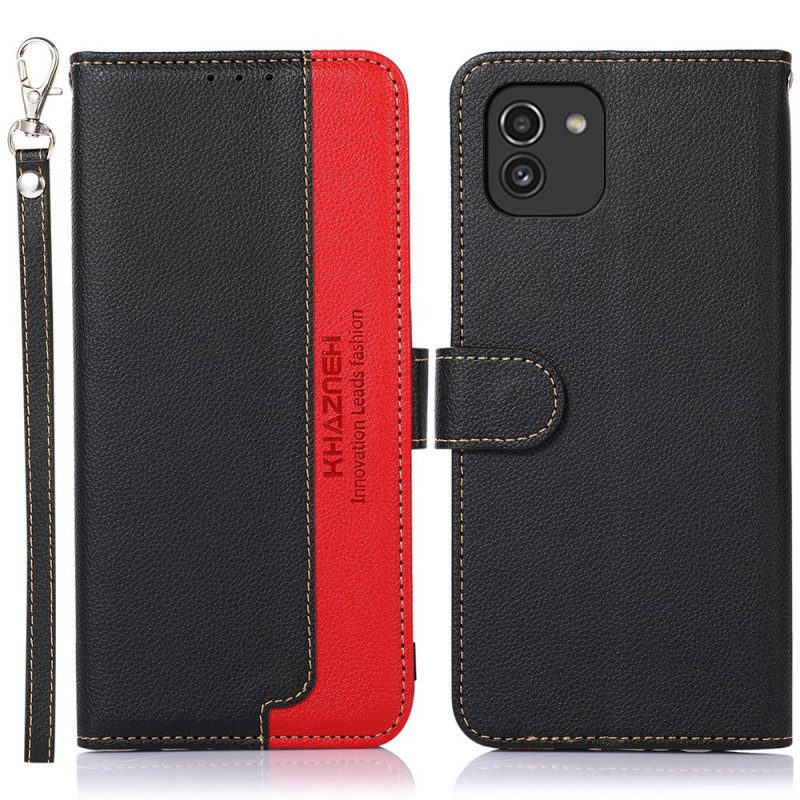 Custodia in pelle Samsung Galaxy A03 Lychee Style Rfid Khazneh