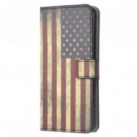 Custodia in pelle Motorola Edge 20 Lite Bandiera Americana