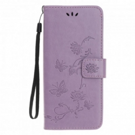 Custodia in pelle Motorola Edge 20 Lite Cinturino Farfalle E Fiori