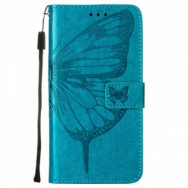 Custodia in pelle Motorola Edge 20 Lite Design A Farfalla Con Cordino