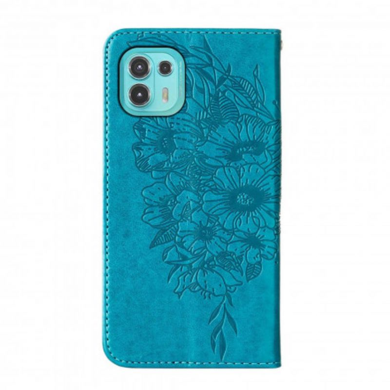 Custodia in pelle Motorola Edge 20 Lite Design A Farfalla Con Cordino
