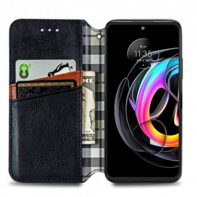 Folio Cover Motorola Edge 20 Lite Custodia in pelle Trama Di Diamante In Ecopelle