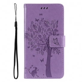 Custodia in pelle Oppo Reno 8 Albero E Gatto Strappy