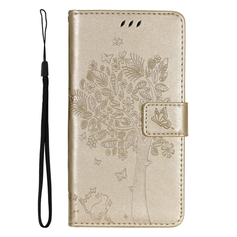 Custodia in pelle Oppo Reno 8 Albero E Gatto Strappy