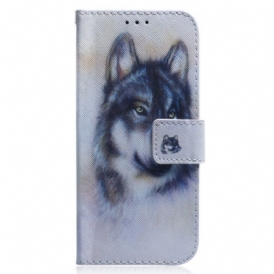 Custodia in pelle Oppo Reno 8 Cane Dell'acquerello Con Cordino