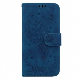Custodia in pelle Oppo Reno 8 Strappy Rose E Farfalle