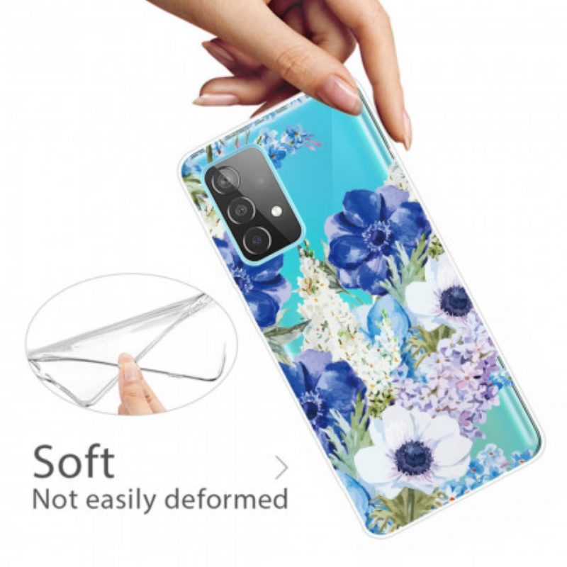 Cover Samsung Galaxy A32 Fiori Blu Dell'acquerello