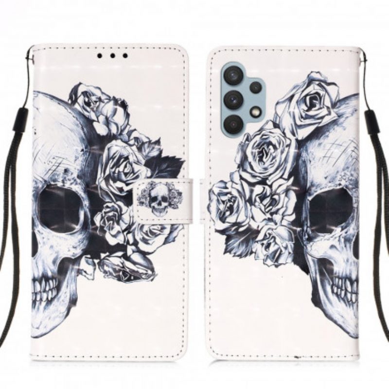 Custodia A Portafoglio Samsung Galaxy A32 Teschio Fiorito