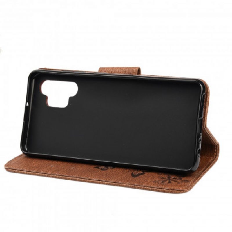 Custodia in pelle Samsung Galaxy A32 Solo Farfalle Con Cordino