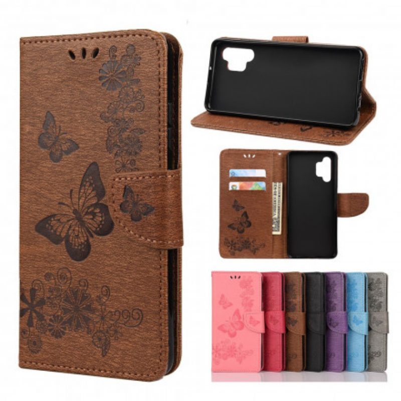 Custodia in pelle Samsung Galaxy A32 Solo Farfalle Con Cordino