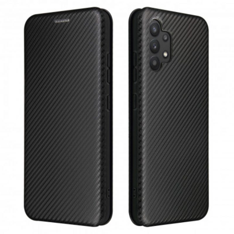 Folio Cover Samsung Galaxy A32 Custodia in pelle Fibra Di Carbonio