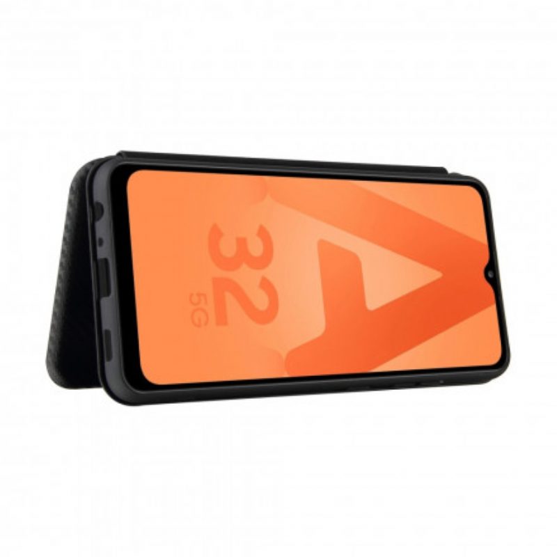 Folio Cover Samsung Galaxy A32 Custodia in pelle Fibra Di Carbonio