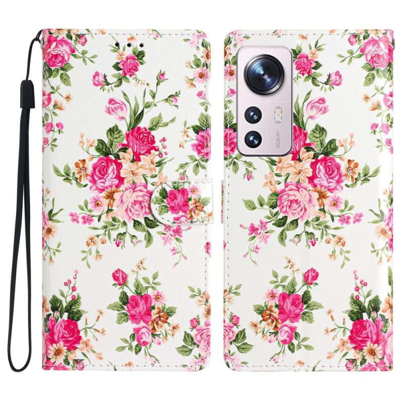 Custodia in pelle Xiaomi 12 Lite Cinturino Liberty Fiori