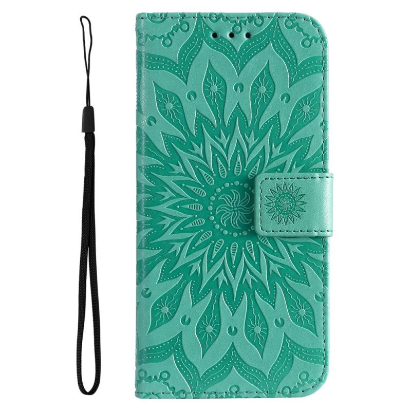 Custodia in pelle Xiaomi 12 Lite Mandala Sole Con Cordino