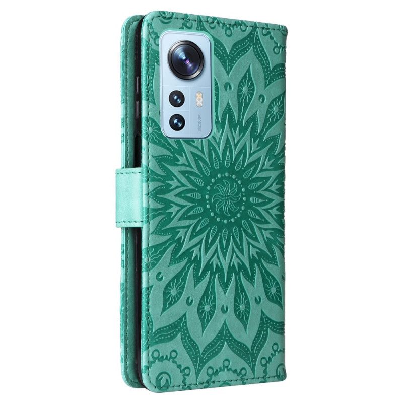 Custodia in pelle Xiaomi 12 Lite Mandala Sole Con Cordino