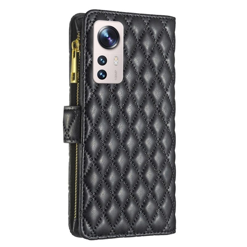 Custodia in pelle Xiaomi 12 Lite Strappy Trapuntato In Stile Colore Binfen