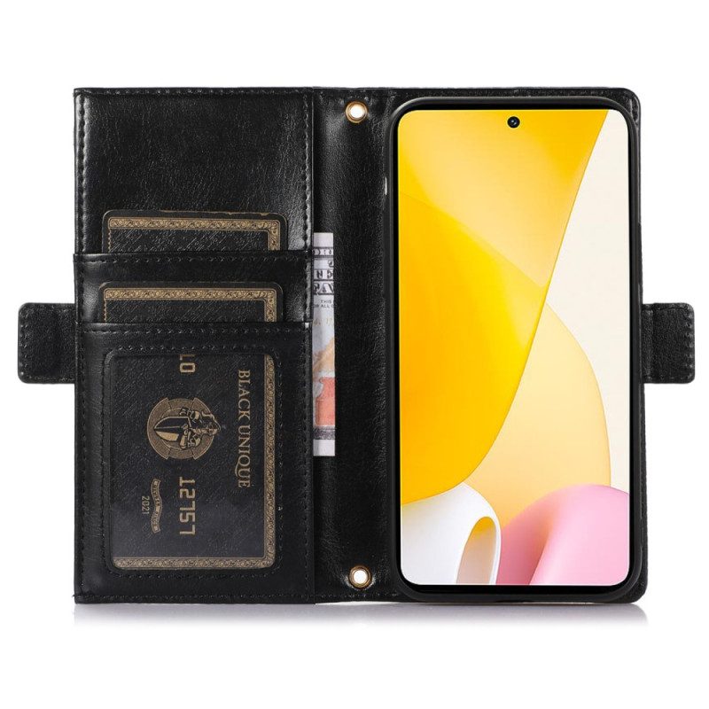 Folio Cover Xiaomi 12 Lite Custodia in pelle Tasca Frontale E Cordino