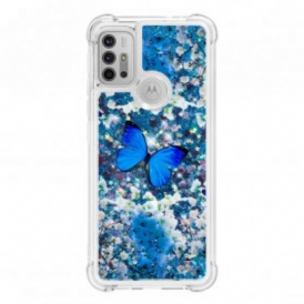 Cover Moto G30 / G10 Farfalle Blu Glitterate
