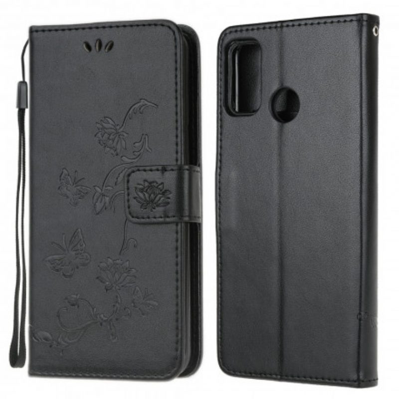 Custodia in pelle Moto G30 / G10 Perizoma Farfalle E Fiori
