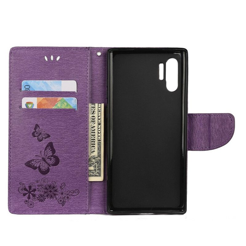 Custodia in pelle Samsung Galaxy Note 10 Plus Farfalle E Cravatte Floreali