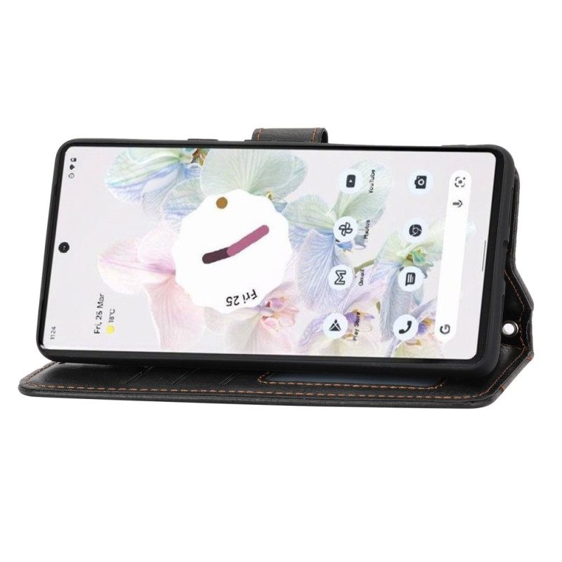 Custodia in pelle Google Pixel 7 Portafoglio Portafoglio Con Cordino E Tracolla