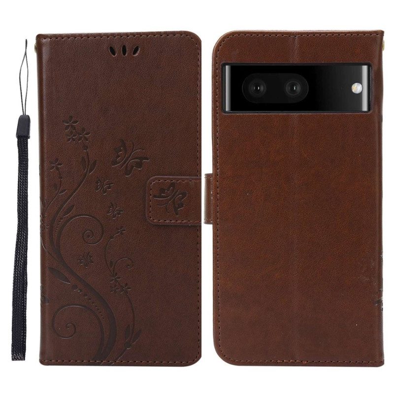 Folio Cover Google Pixel 7 Fiori E Farfalle Con Cinturino