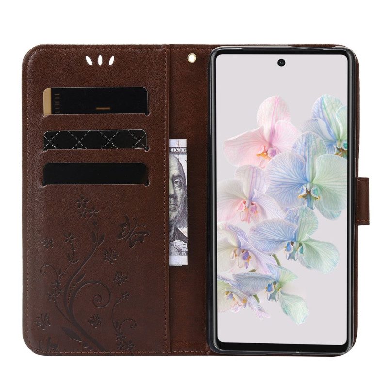 Folio Cover Google Pixel 7 Fiori E Farfalle Con Cinturino