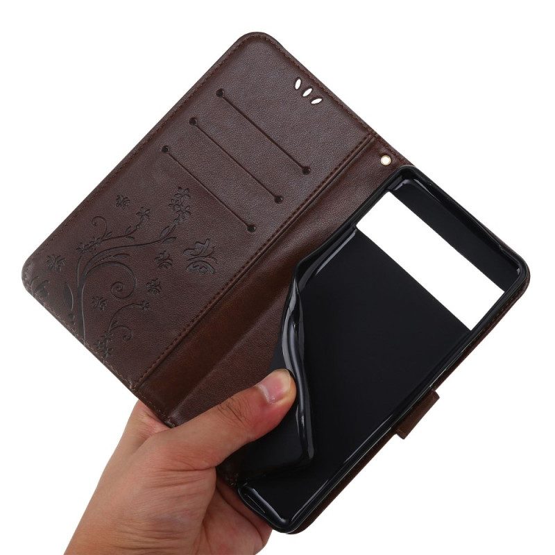 Folio Cover Google Pixel 7 Fiori E Farfalle Con Cinturino
