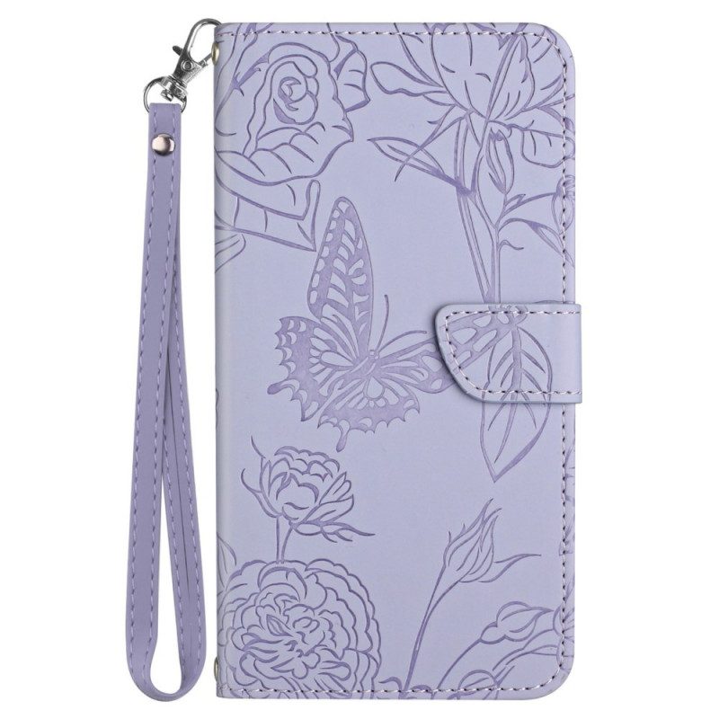 Custodia in pelle Samsung Galaxy M33 5G Farfalle Discrete E Cordino
