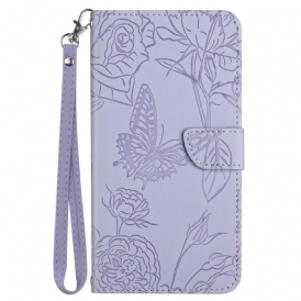 Custodia in pelle Samsung Galaxy M33 5G Farfalle Discrete E Cordino