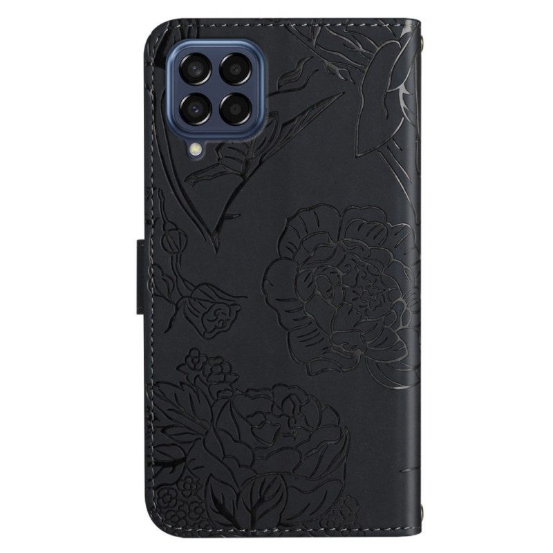 Custodia in pelle Samsung Galaxy M33 5G Farfalle Discrete E Cordino