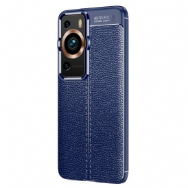 Cover Huawei P60 Pro Effetto Pelle Litchi A Doppia Linea