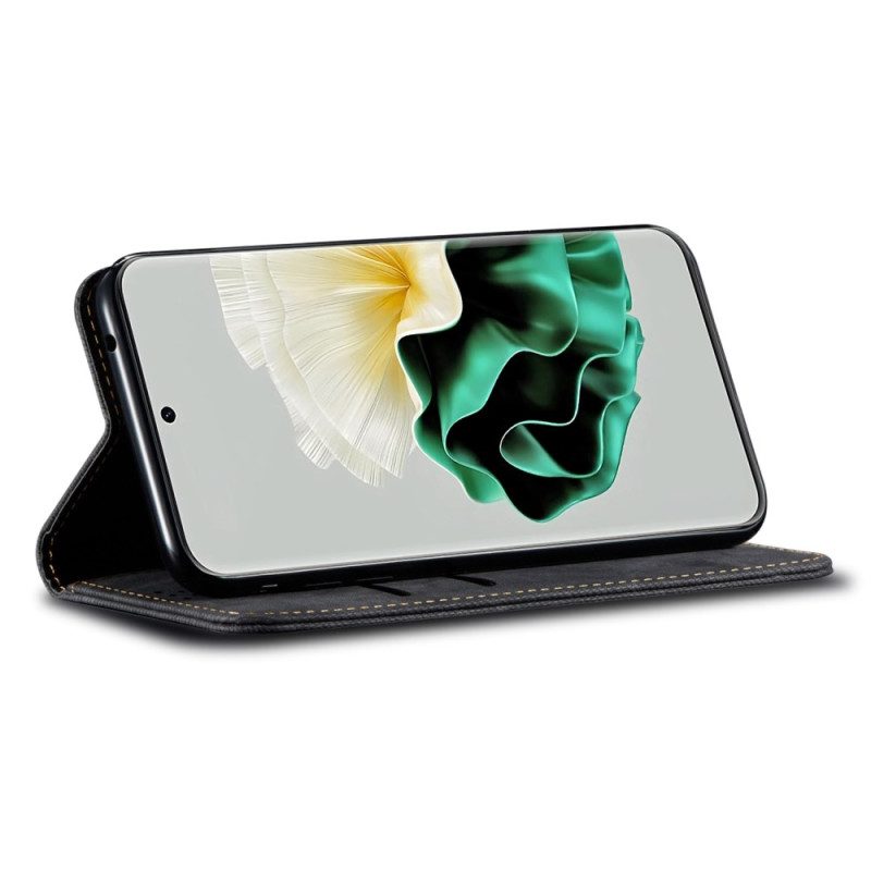 Folio Cover Huawei P60 Pro Custodia in pelle Tessuto Jeans