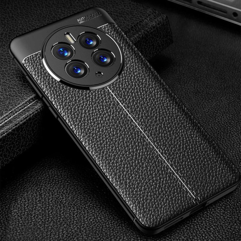 Cover Huawei Mate 50 Pro Doppia Linea Litchi Effetto Pelle