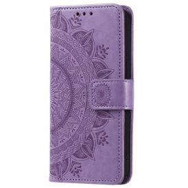 Custodia in pelle Huawei Mate 50 Pro Mandala Sole Con Cordino