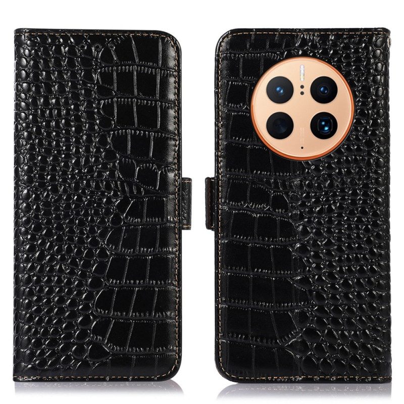 Custodia in pelle Huawei Mate 50 Pro Rfid Stile Coccodrillo