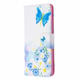 Custodia in pelle Samsung Galaxy A42 5G Farfalle E Fiori Dipinti