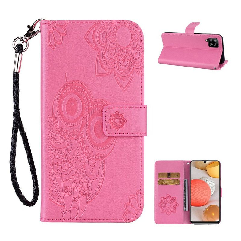 Custodia in pelle Samsung Galaxy A42 5G Gufo Mandala E Cordino